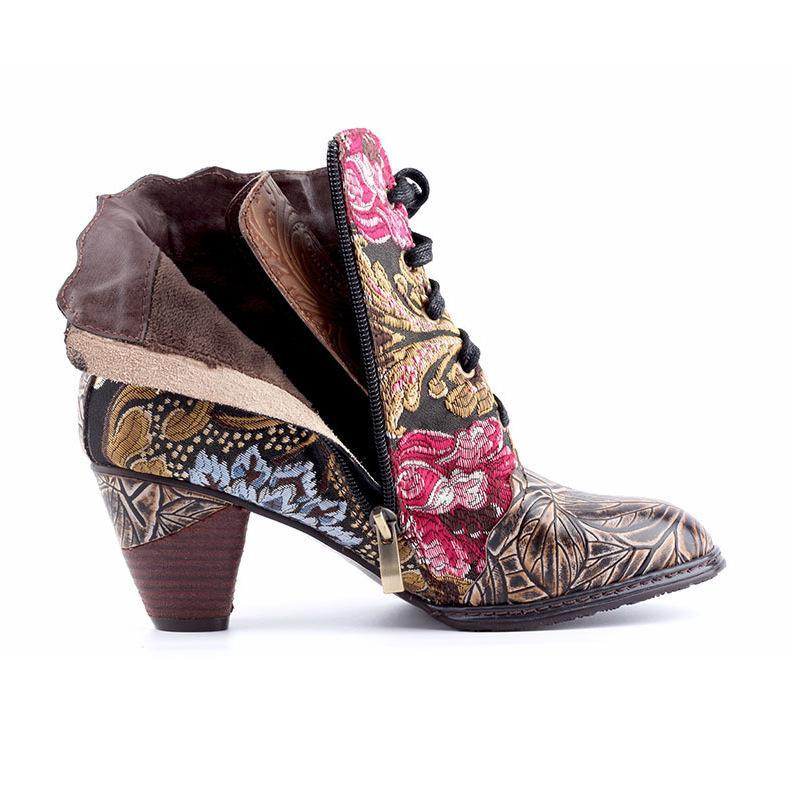 Stylish Women's Embroidered Flower Block Heel Boots