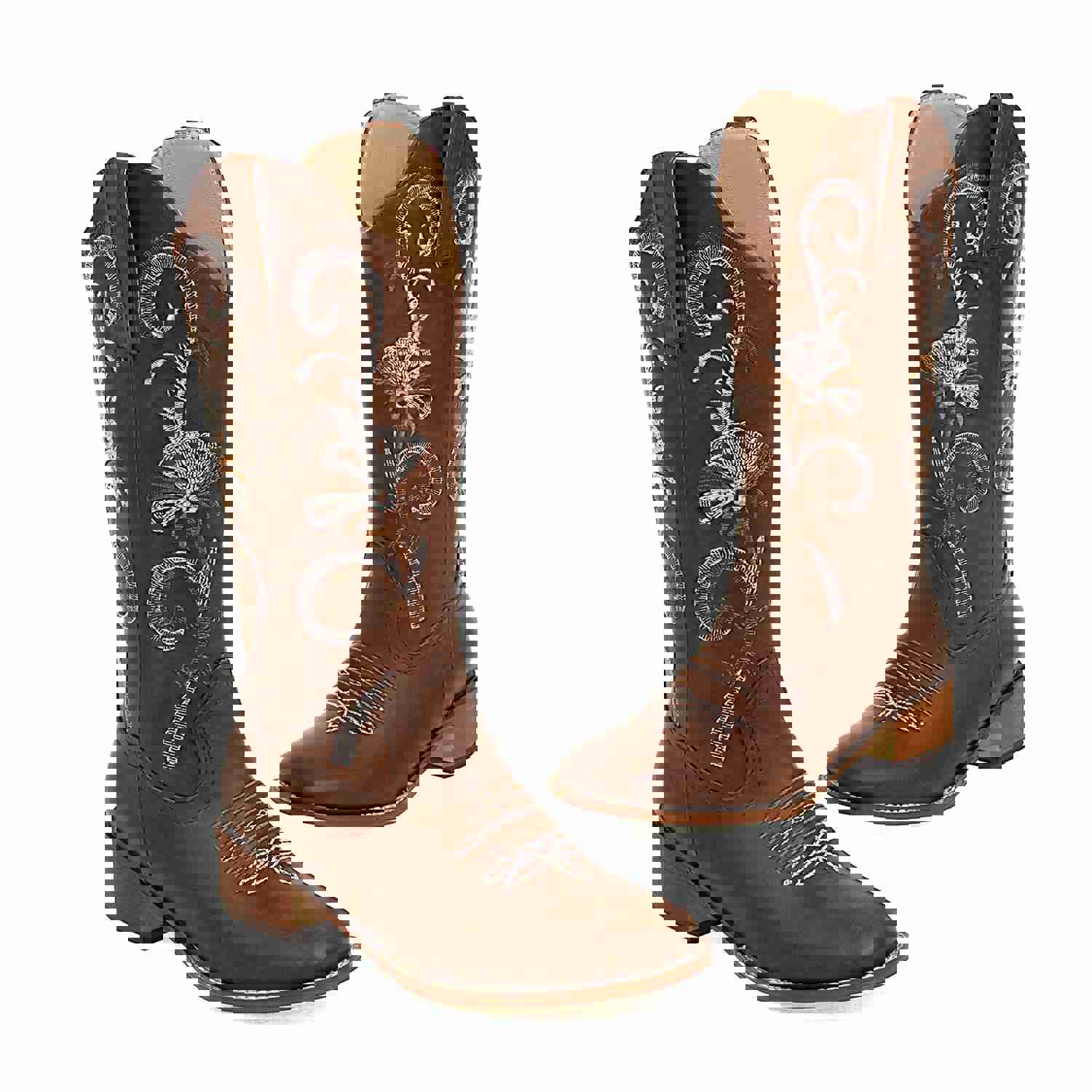 Women's Embroidered Mid-Calf Boots with Chunky Heel