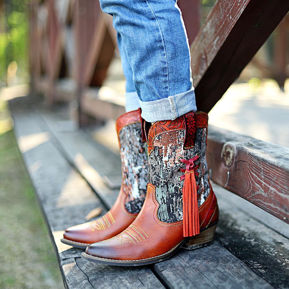 Stylish Women's Embroidered Cowboy Boots with Fringe