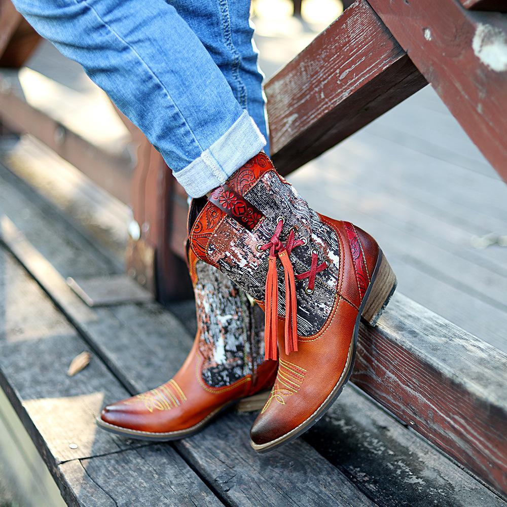 Stylish Women's Embroidered Cowboy Boots with Fringe