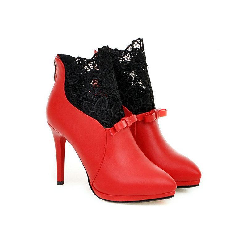 Stylish Women's Lace Flower Stiletto Ankle Boots