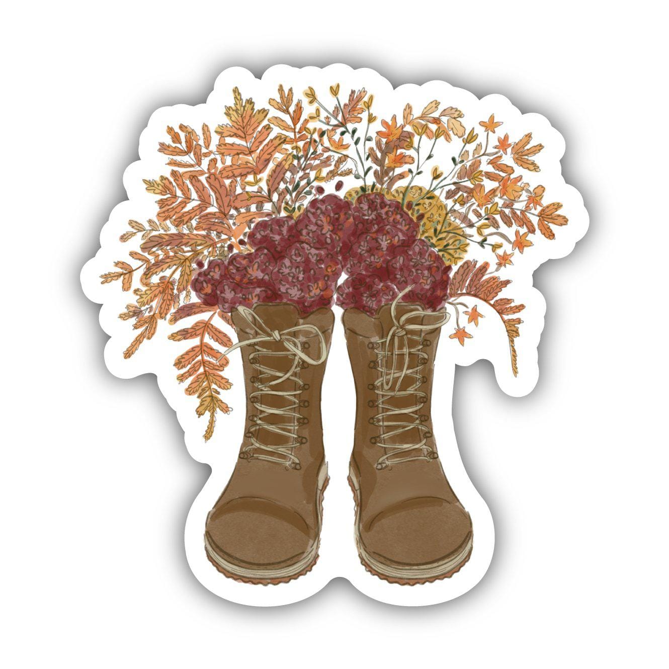 Elegant Fall Floral Brown Boots Sticker