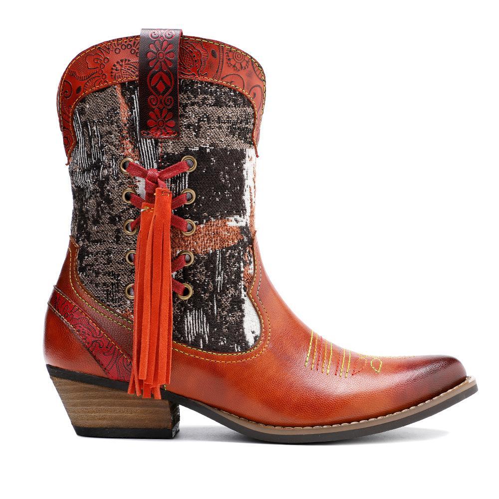 Stylish Women's Embroidered Cowboy Boots with Fringe