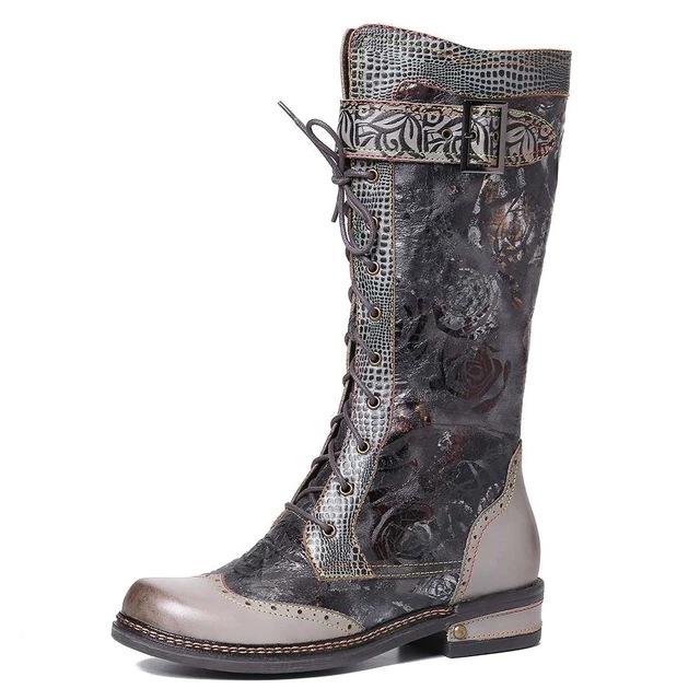 Women's Vintage Floral Buckle Mid-Calf Boots