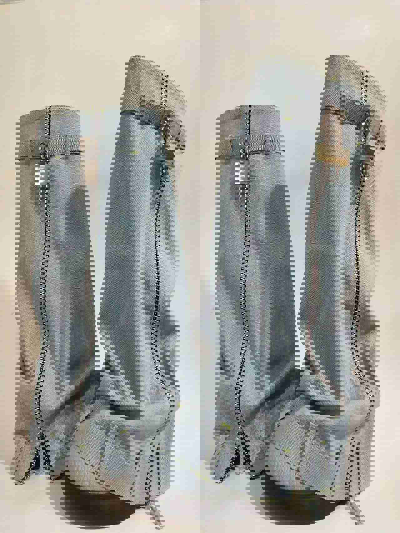 Stylish Women's Winter Denim Boots with Shark Lock and Side Zipper