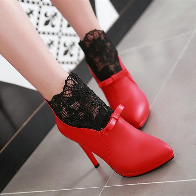 Stylish Women's Lace Flower Stiletto Ankle Boots