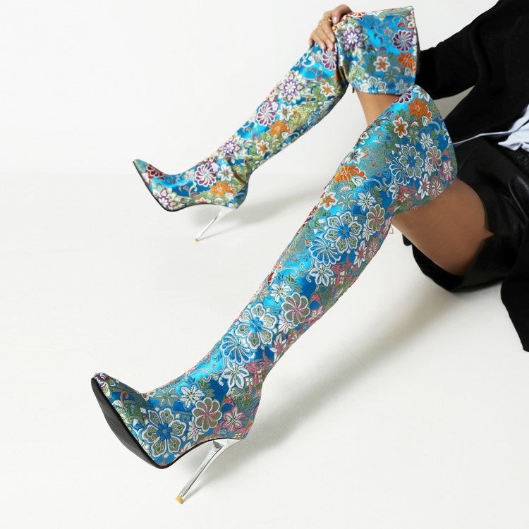 Stylish Women's Embroidered Over-the-Knee Stiletto Boots