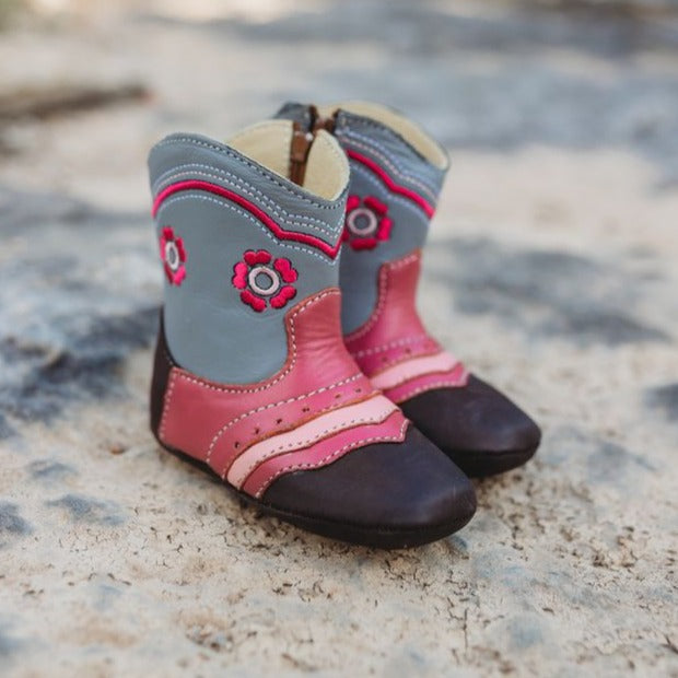 Charlie Pink Flower Embroidered Baby Boots