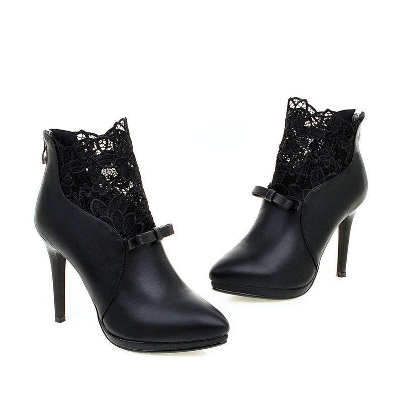 Stylish Women's Lace Flower Stiletto Ankle Boots