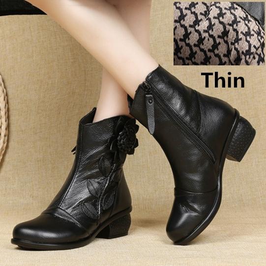 Women's Trendy Block Heel Ankle Boots with Flower Decor