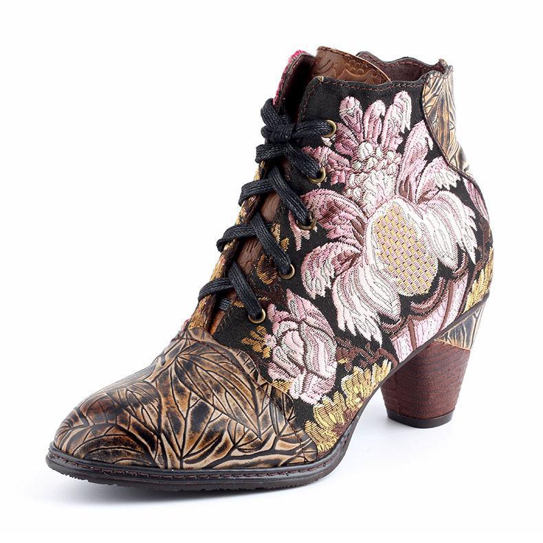 Stylish Women's Embroidered Flower Block Heel Boots