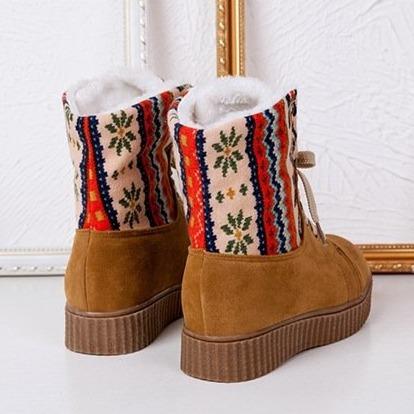 Women's Fashionable Patchwork Snow Boots with Lace-Up Design