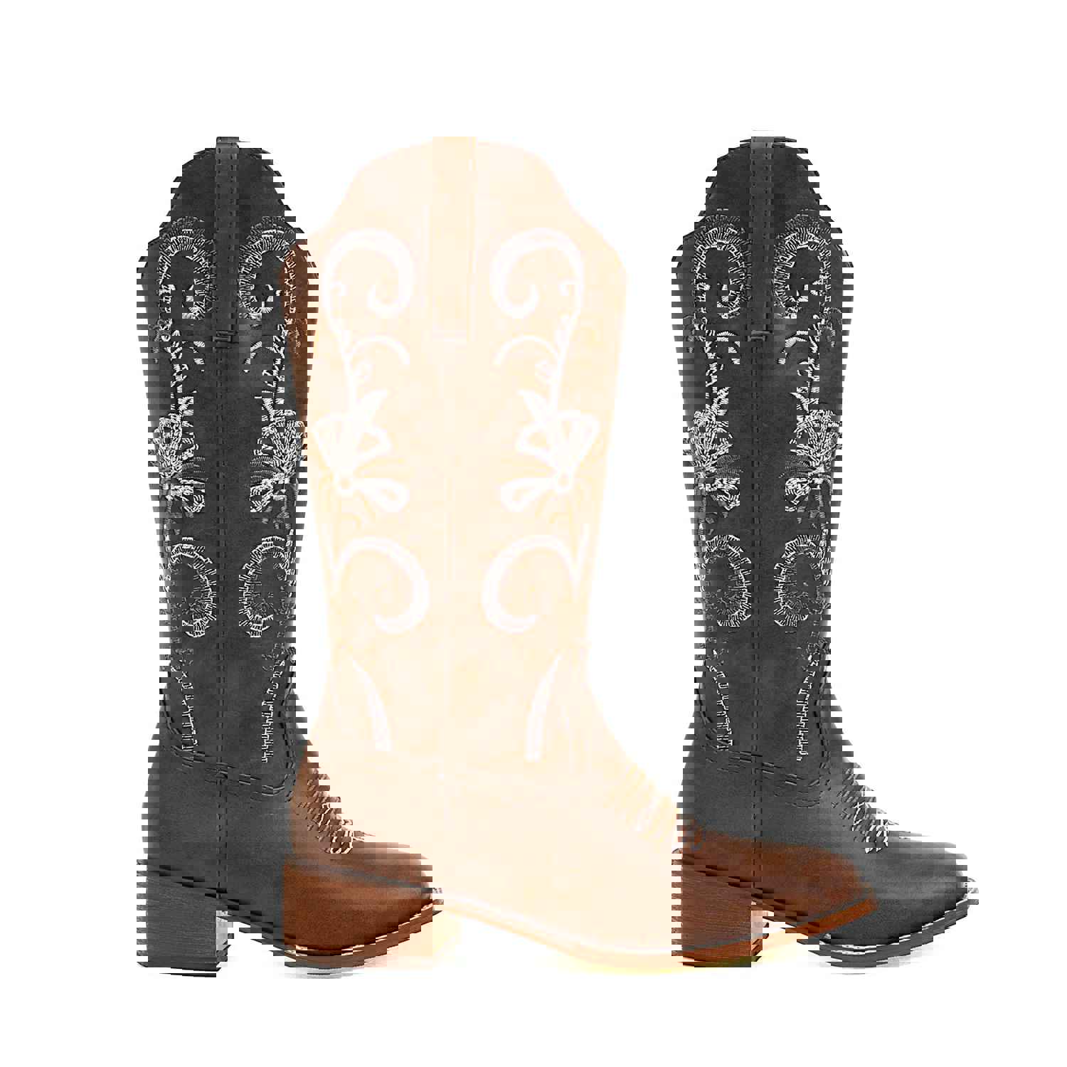 Women's Embroidered Mid-Calf Boots with Chunky Heel