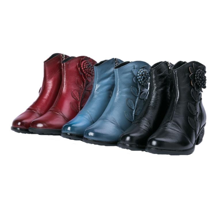 Women's Trendy Block Heel Ankle Boots with Flower Decor