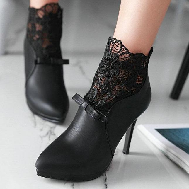 Stylish Women's Lace Flower Stiletto Ankle Boots