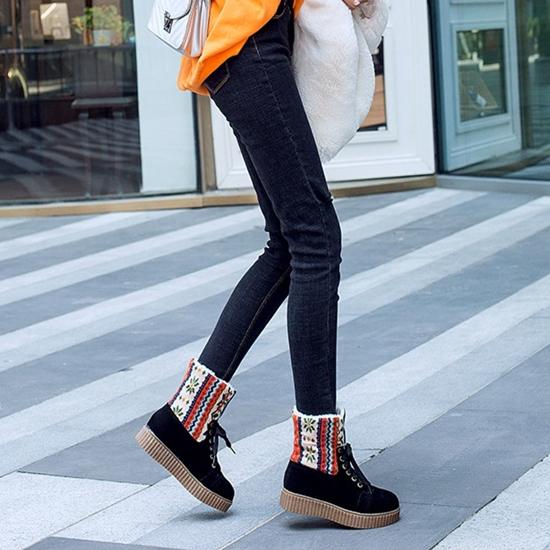 Women's Fashionable Patchwork Snow Boots with Lace-Up Design