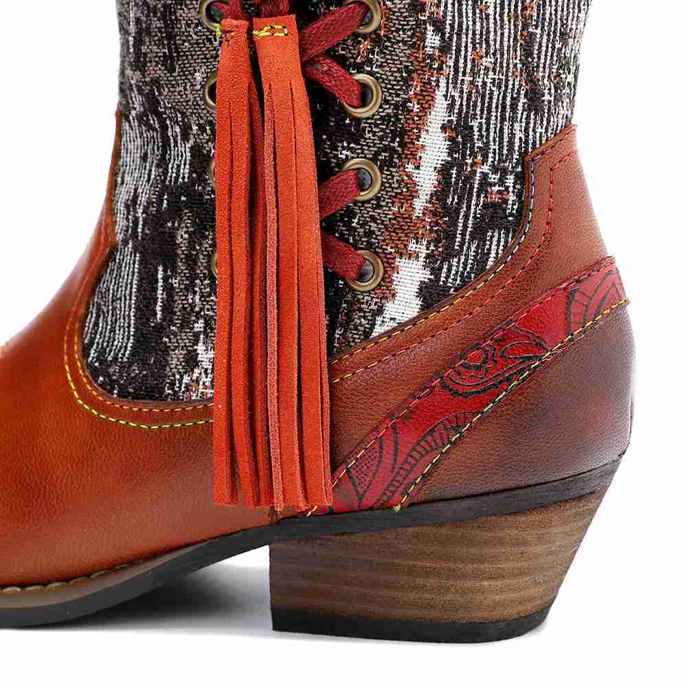 Stylish Women's Embroidered Cowboy Boots with Fringe