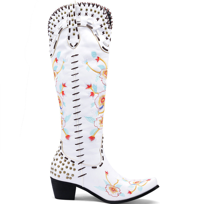 Stylish Women's Embroidered Cowgirl Boots with Chunky Heel