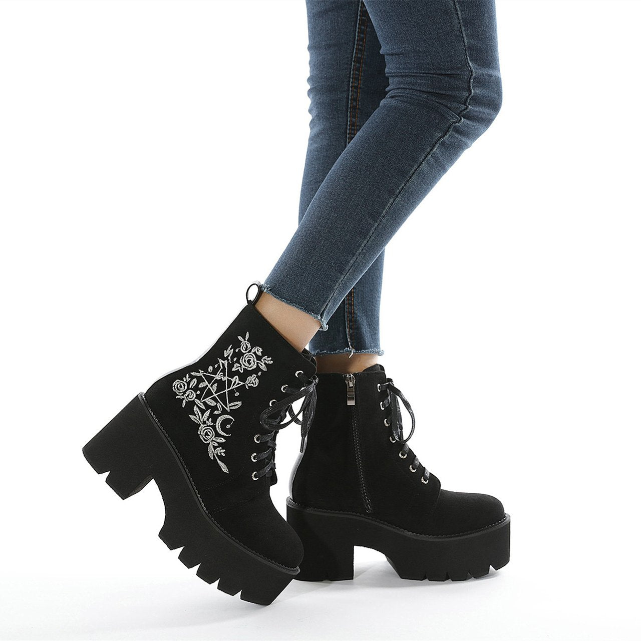 Stylish Women's Embroidered Ankle Boots with Zipper