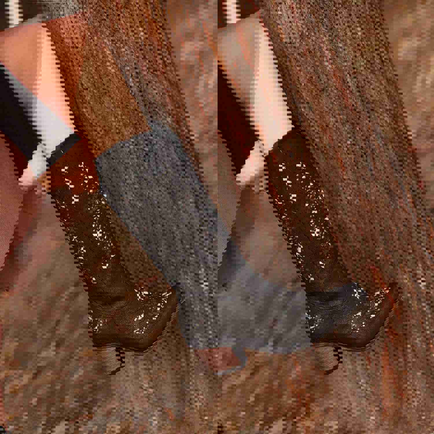 Stylish Women's Chunky Heel Studded Mid Calf Boots