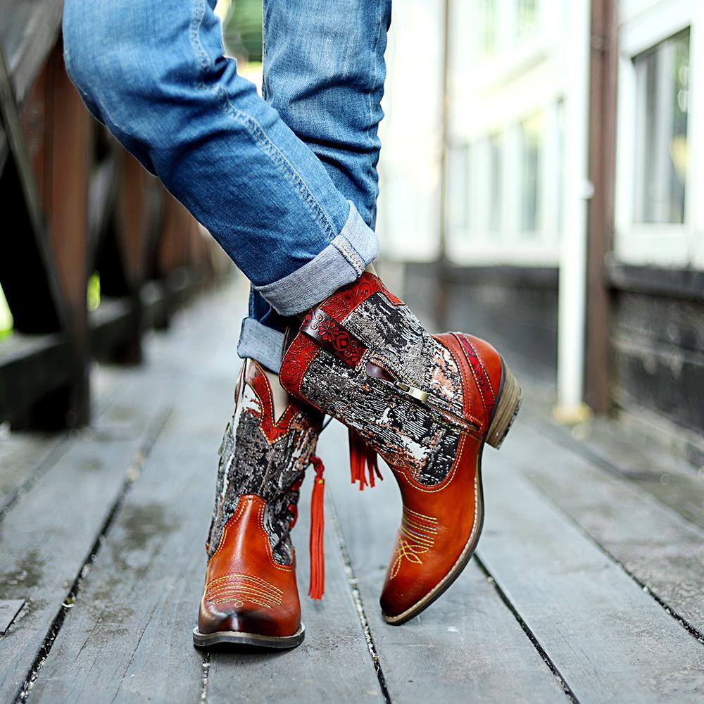 Stylish Women's Embroidered Cowboy Boots with Fringe