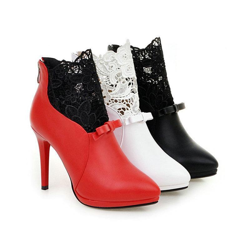 Stylish Women's Lace Flower Stiletto Ankle Boots