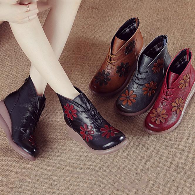 Elegant Women's Retro Ankle Boots with Back Zipper