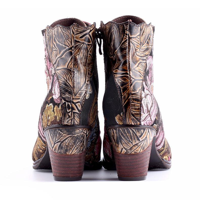 Stylish Women's Embroidered Flower Block Heel Boots