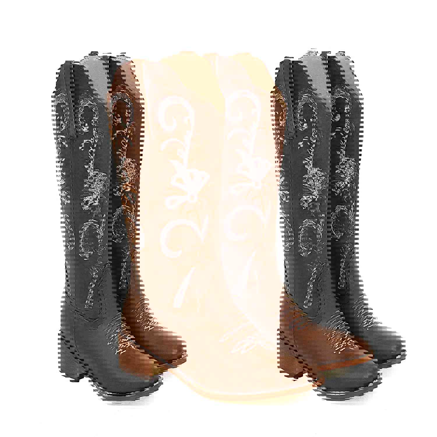 Women's Embroidered Mid-Calf Boots with Chunky Heel