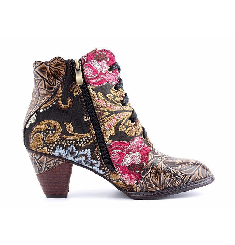 Stylish Women's Embroidered Flower Block Heel Boots