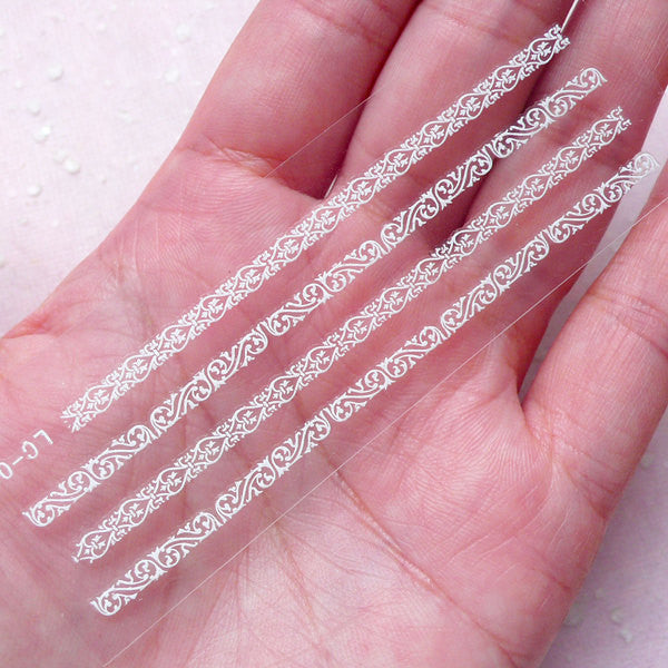 Elegant White Lace Nail Art Stickers for Weddings and Crafting