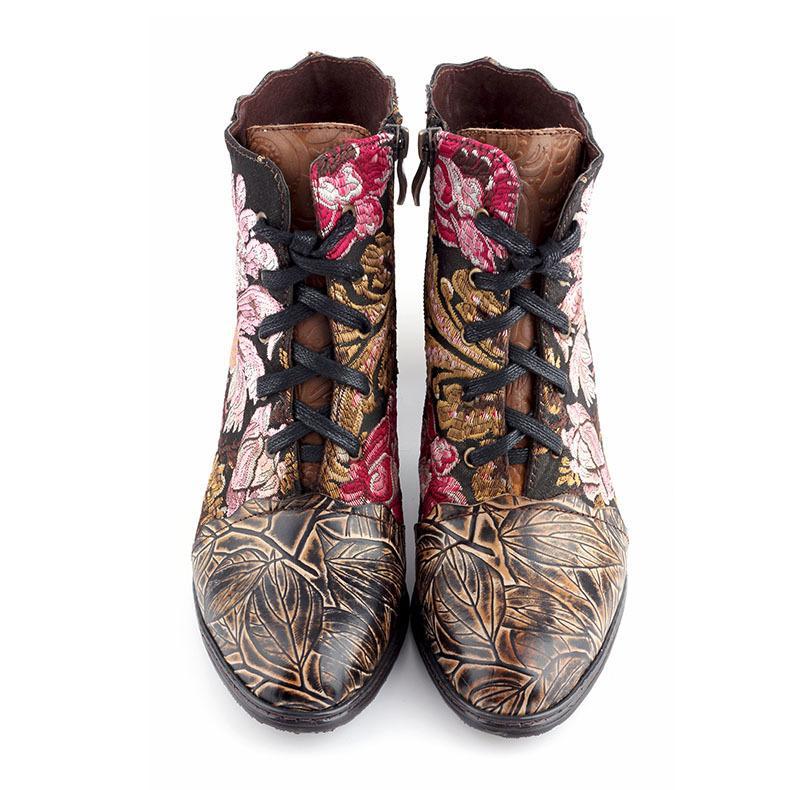 Stylish Women's Embroidered Flower Block Heel Boots