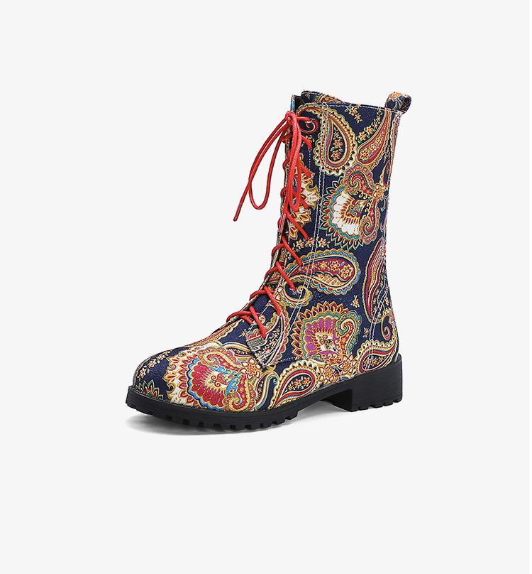 Stylish Women's Embroidered Lace-Up Chunky Heel Boots