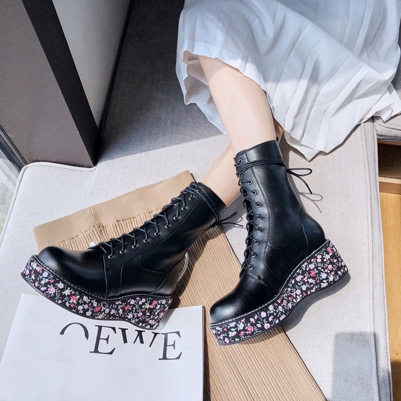Josase Jez Pronto Lace Up Flower Print Leather Boots - Stylish & Comfortable