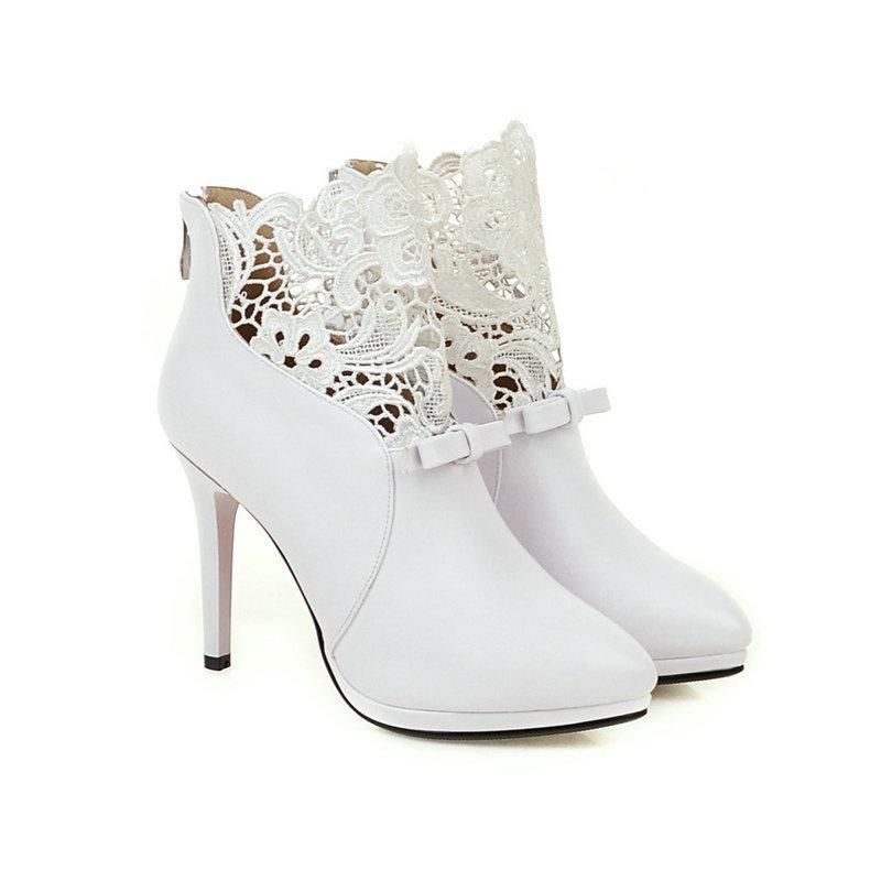 Stylish Women's Lace Flower Stiletto Ankle Boots