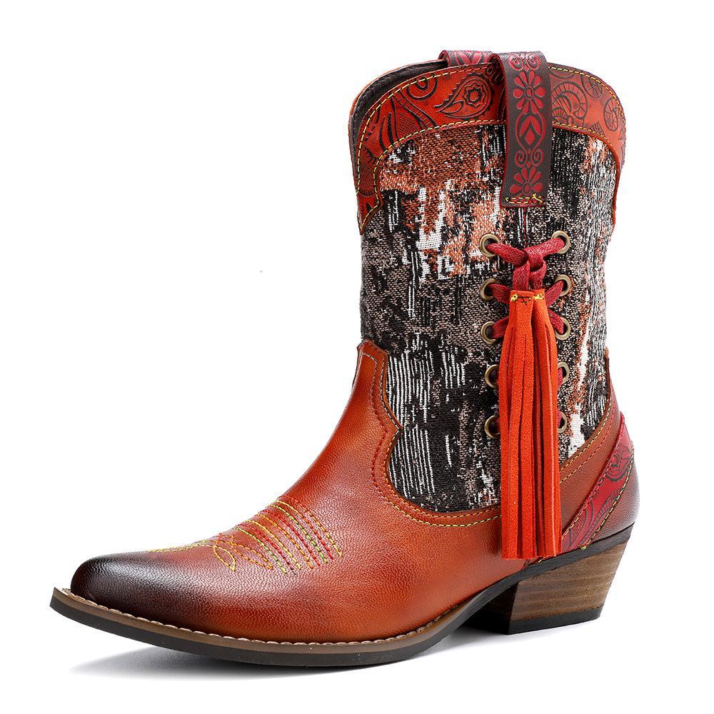 Stylish Women's Embroidered Cowboy Boots with Fringe