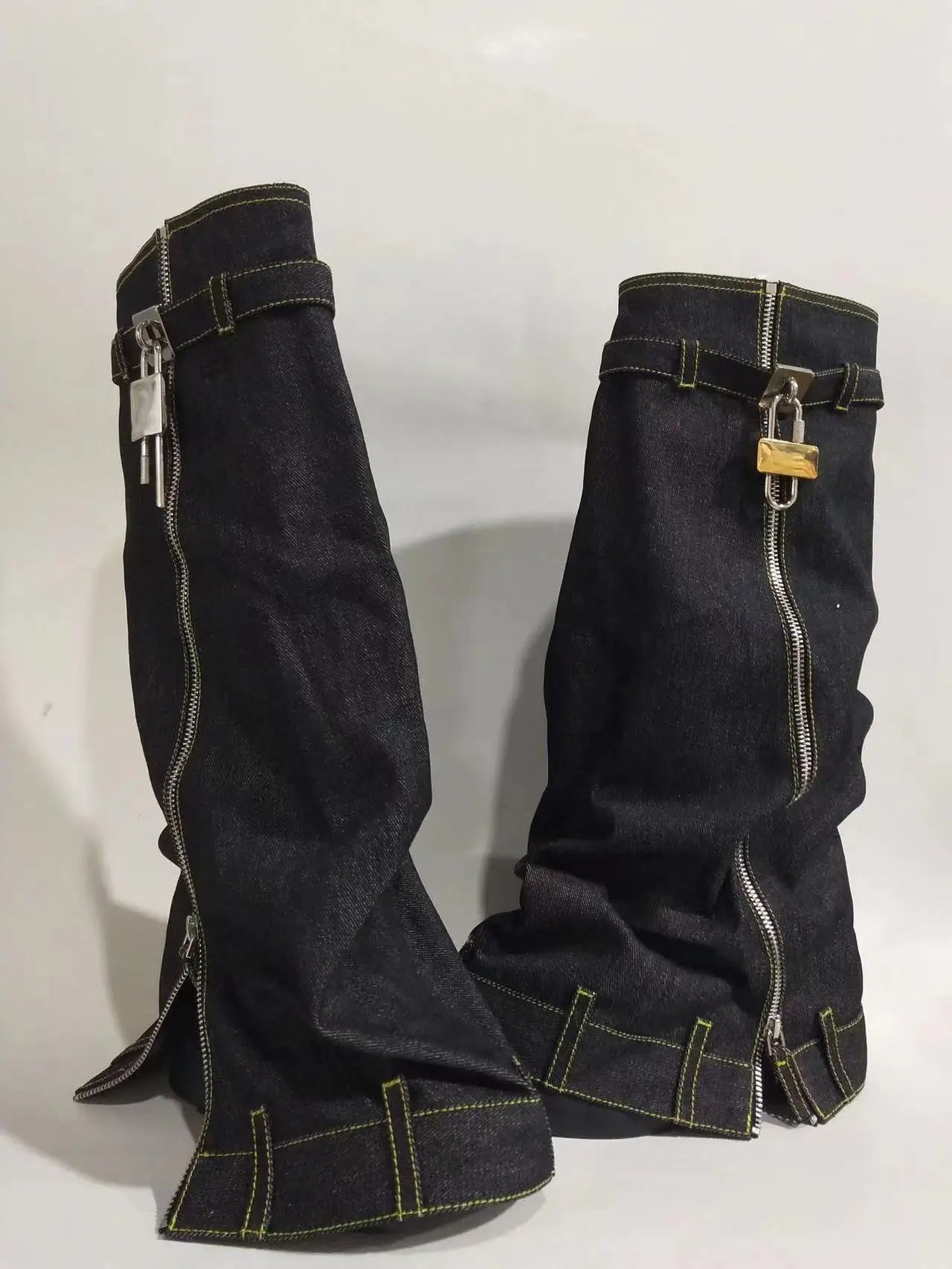 Stylish Women's Winter Denim Boots with Shark Lock and Side Zipper