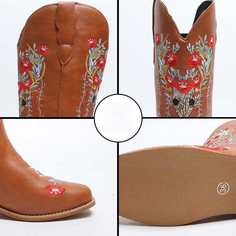 Women's Embroidered Cowboy Boots with Chunky Heel