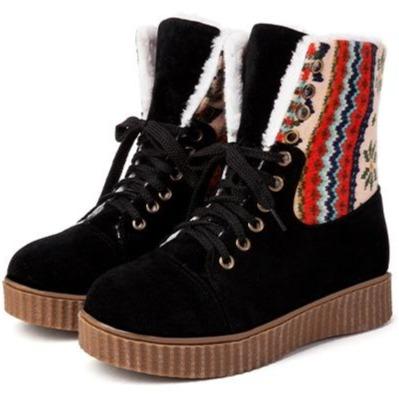 Women's Fashionable Patchwork Snow Boots with Lace-Up Design