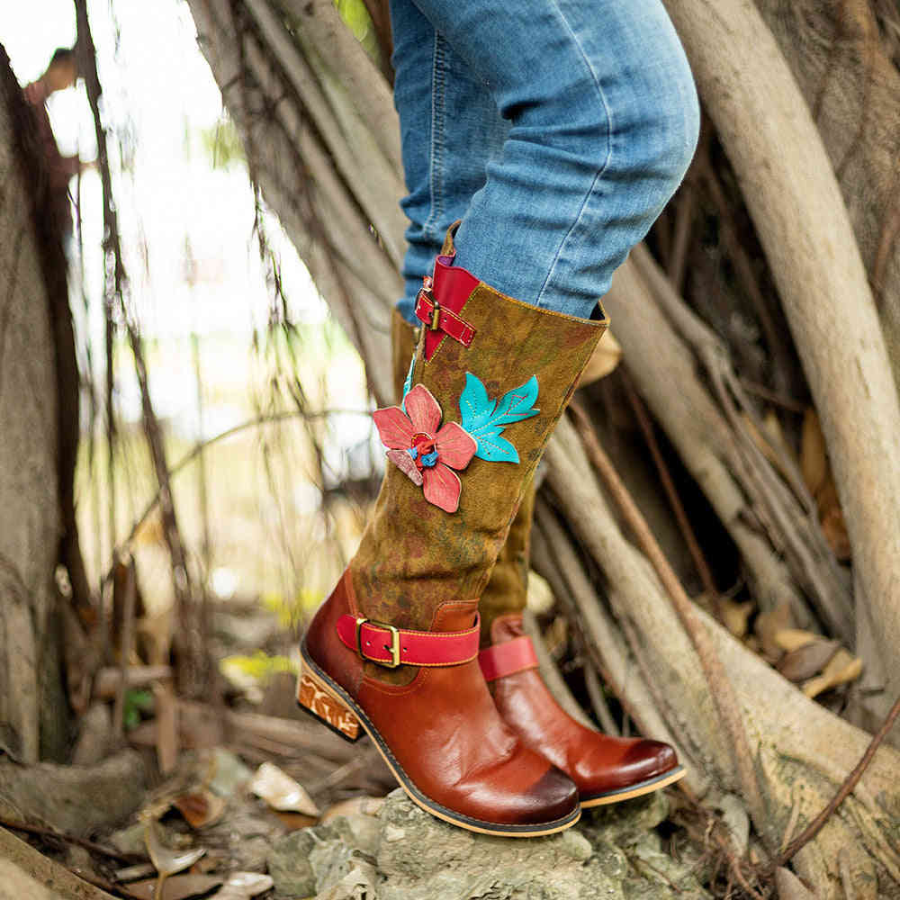 Stylish Women's Color Block Knee High Boots with Chunky Heel