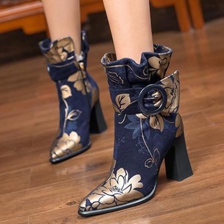 Elegant Women's Block Heel Suede Boots