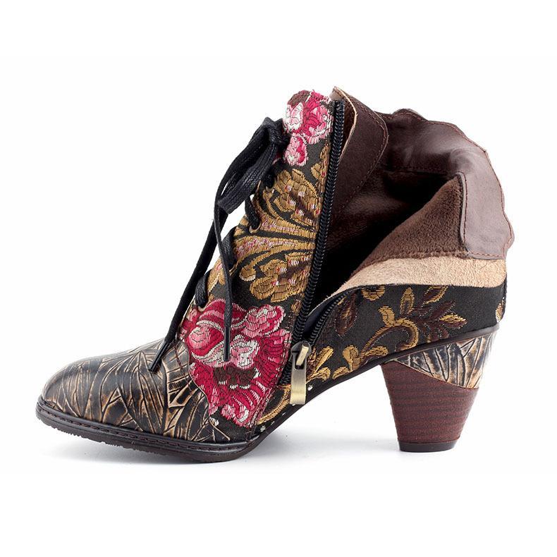 Stylish Women's Embroidered Flower Block Heel Boots