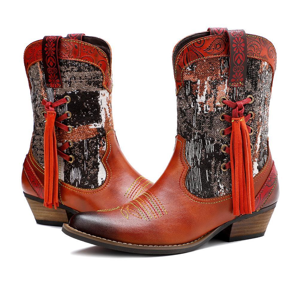 Stylish Women's Embroidered Cowboy Boots with Fringe