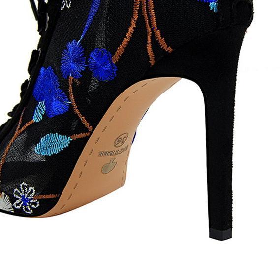 Stylish Women's Embroidered Lace-Up High Heel Boots