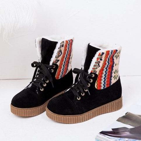 Women's Fashionable Patchwork Snow Boots with Lace-Up Design