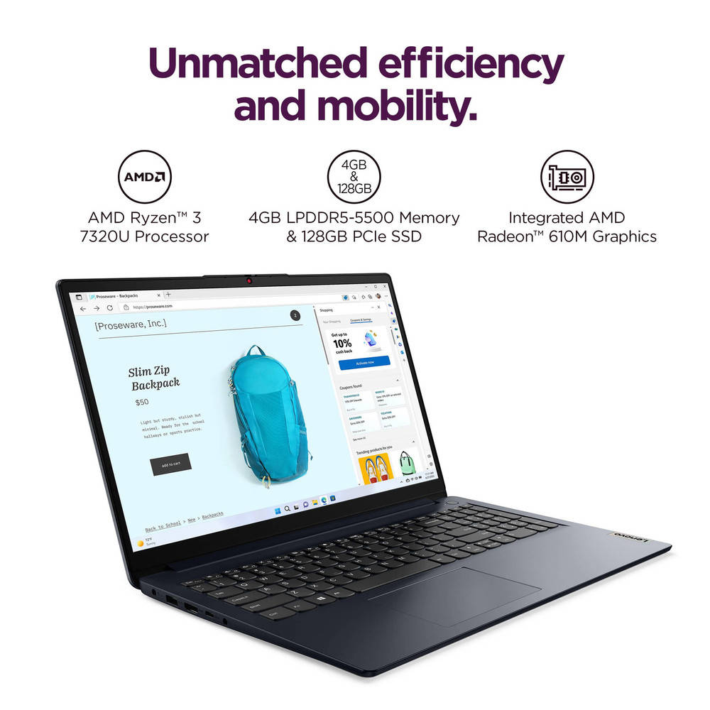 Lenovo IdeaPad 1 15.6" FHD Laptop - AMD Ryzen 3, AMD Radeon Graphics