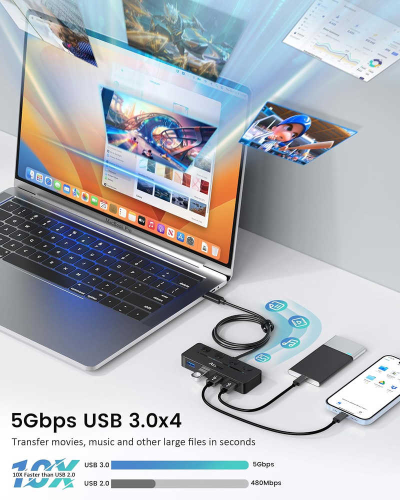 Aceele USB C Hub - Expand Your Connectivity with 4 USB 3.0 Ports