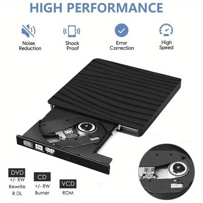USB 3.0 Type-C Portable DVD CD+/-RW External Optical Drive for Laptops and Desktops