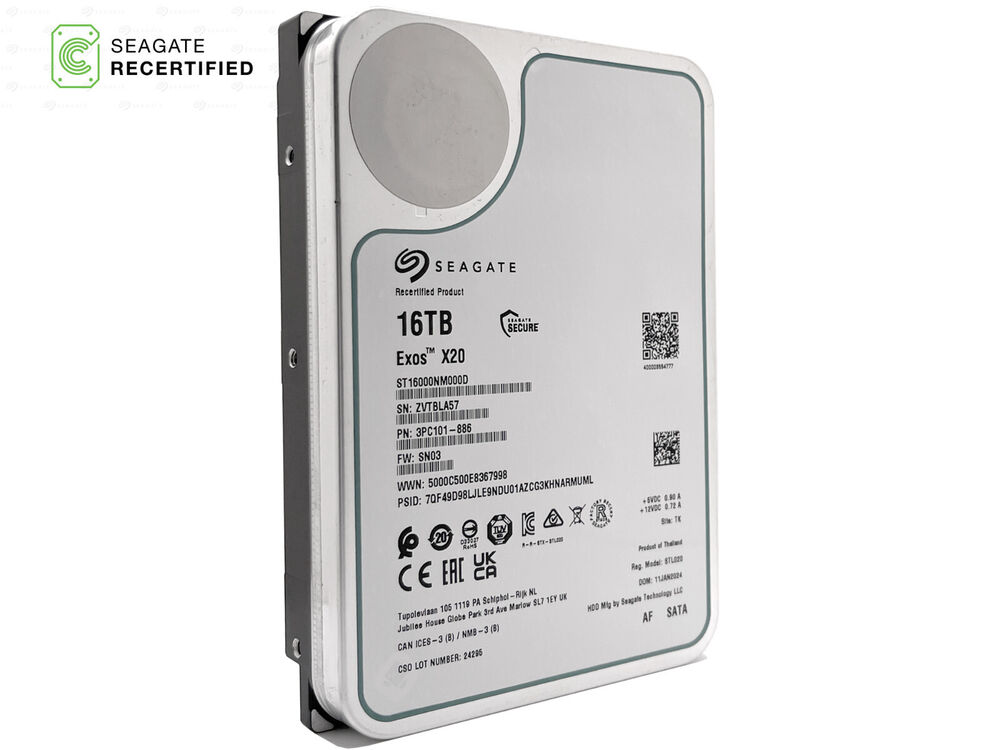 Seagate Exos X20 16TB 7.2K RPM SATA 6Gb/s Enterprise Hard Drive