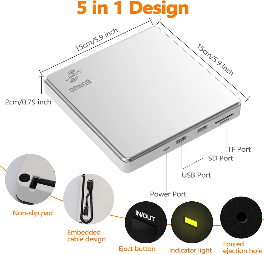Portable Lightscribe CD/DVD Burner with External Drive